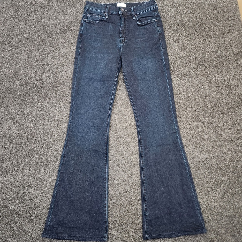 Mother Womens 26 The Weekender Fray Flare Blue Jeans Chip On My Shoulder Wash